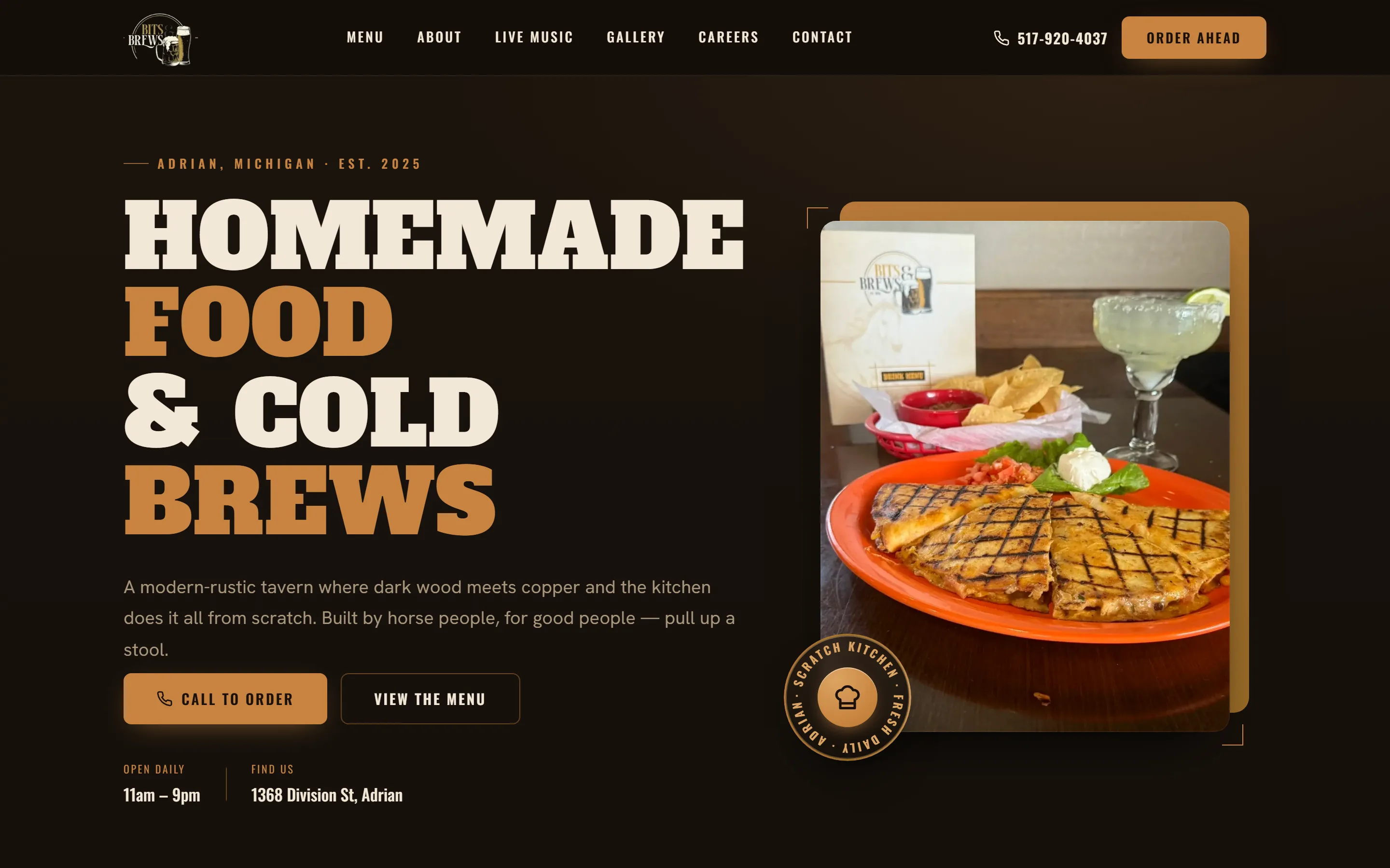 Bits & Brews, Tavern & Restaurant website by Final Orbit