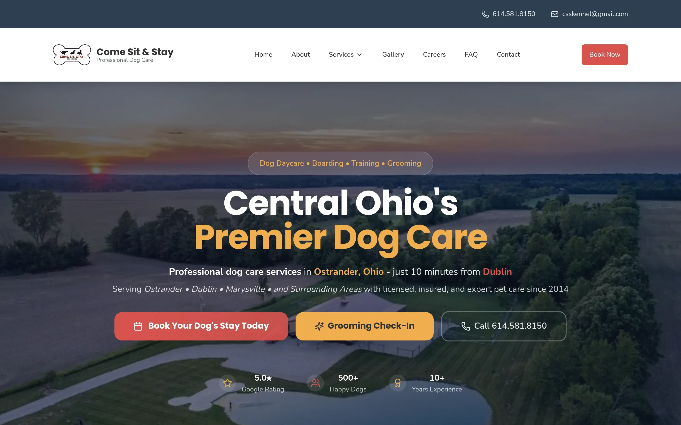 Come Sit & Stay Kennel — website screenshot