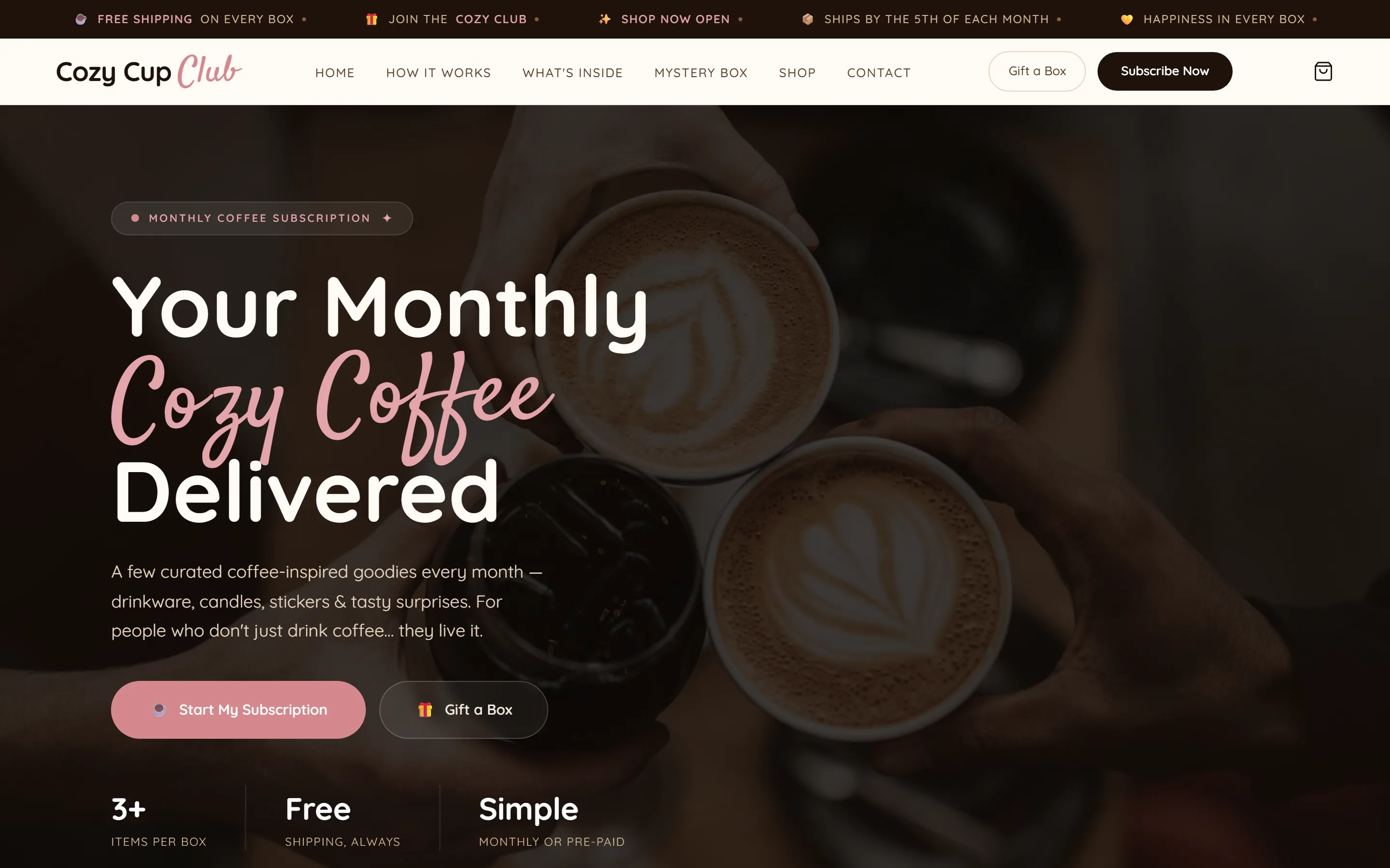 Cozy Cup Club, Coffee Subscription website by Final Orbit