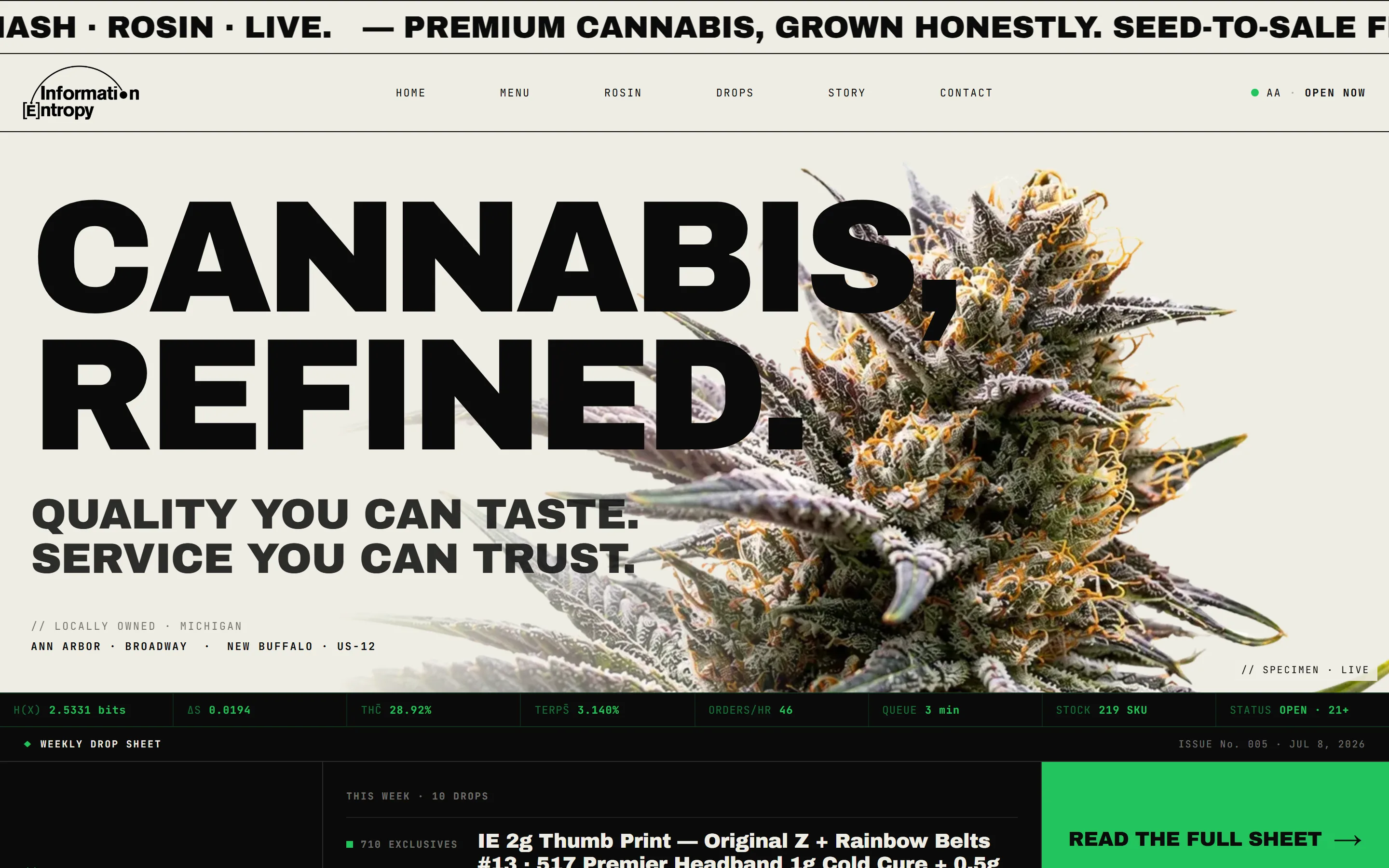 Information Entropy, Cannabis Dispensary website by Final Orbit