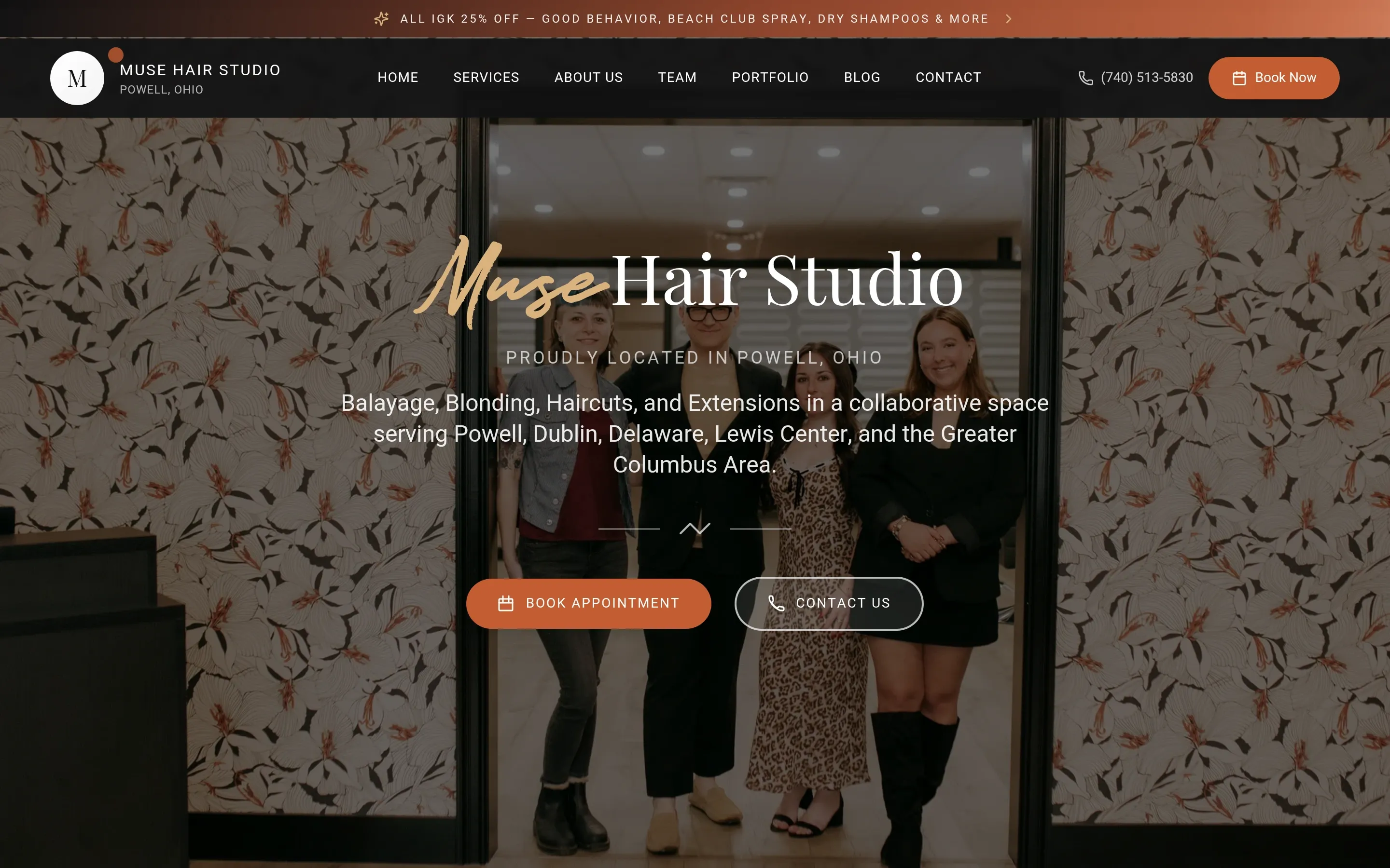 Muse Hair Studio — website screenshot