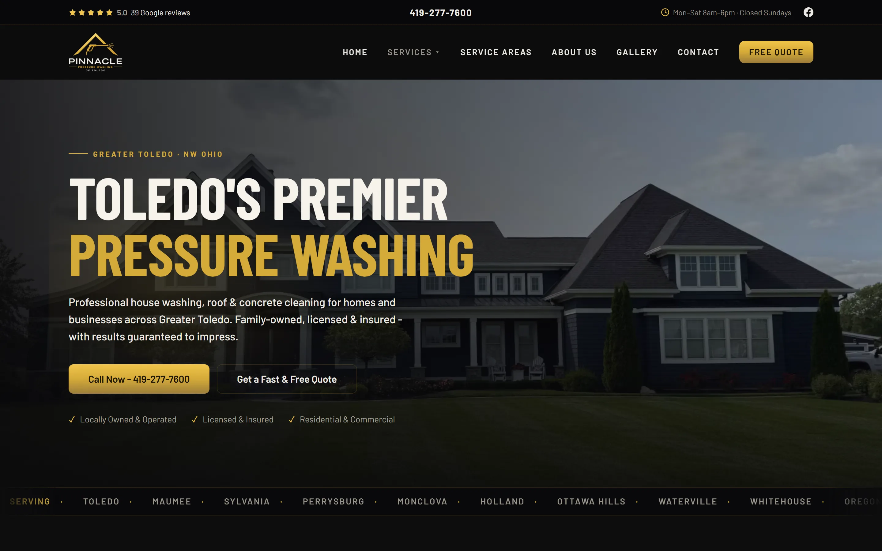 Pinnacle Pressure Washing, Pressure Washing website by Final Orbit