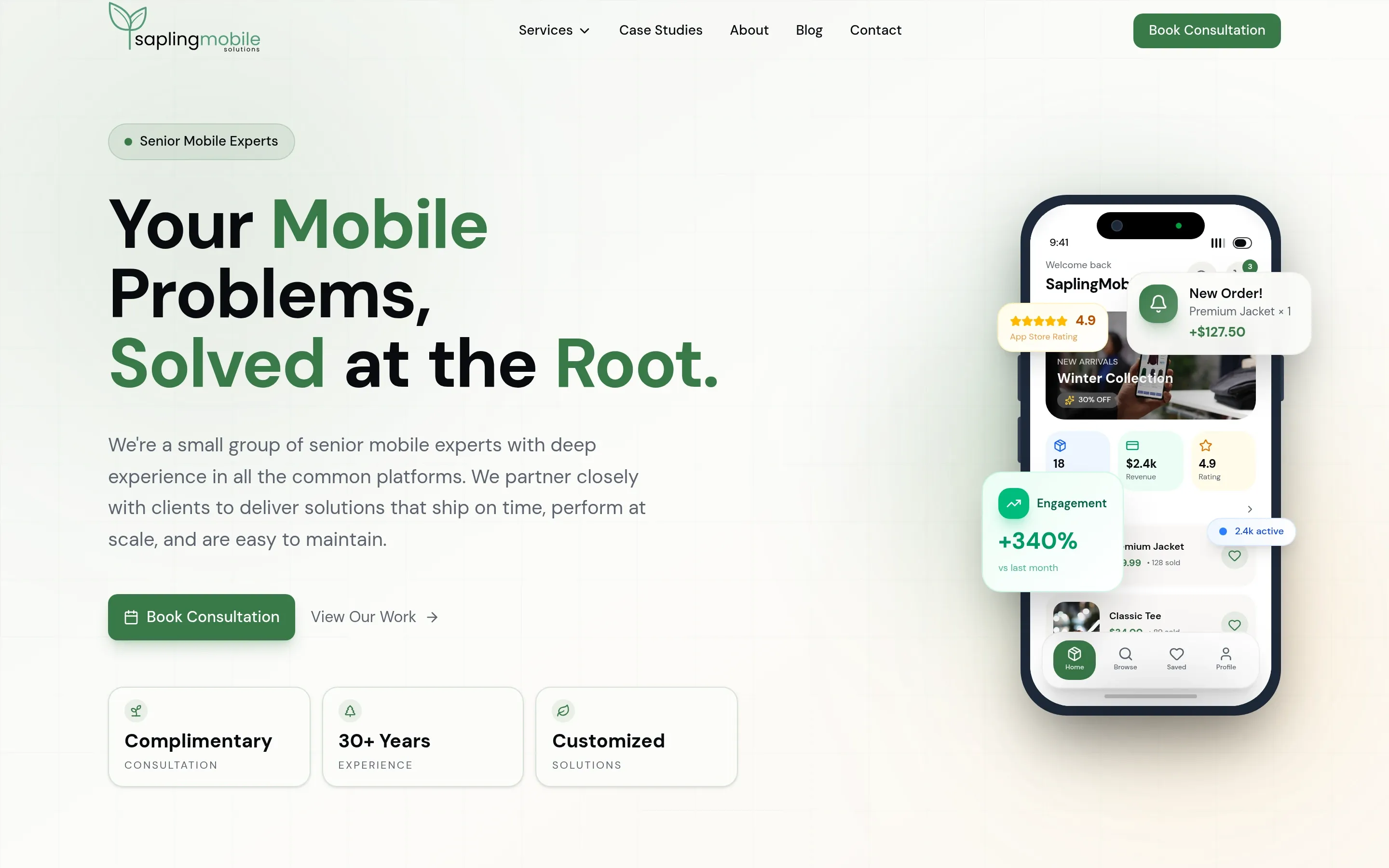 Sapling Mobile — website screenshot